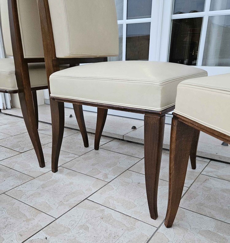 After Jacques-émile Ruhlmann 4 "drouant" chairs in ivory leather