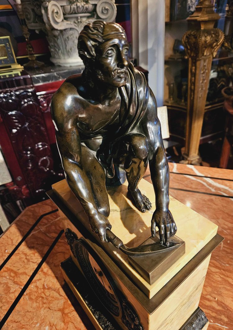 l'Arrotino, Rotatore, Le Scythe écorcheur, Bronze Sur Pendule Vers 1820