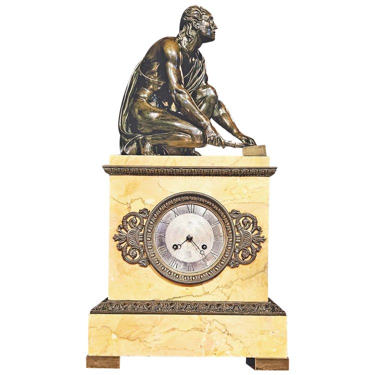 l'Arrotino, Rotatore, Le Scythe écorcheur, Bronze Sur Pendule Vers 1820