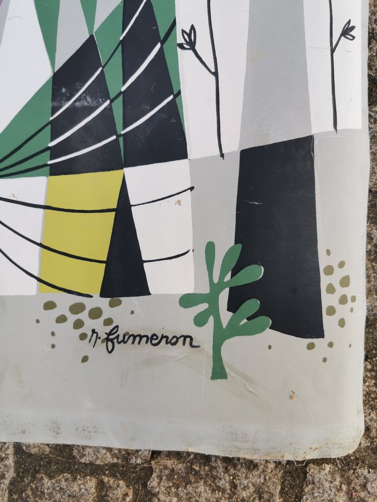 René Fumeron Frau mit Vögeln Acryl Auf Papier