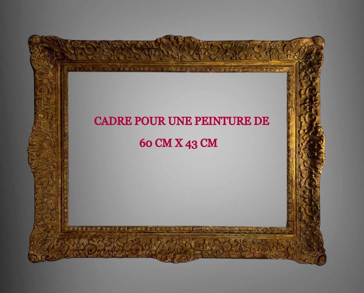 ANCIENT 19th CENTURY FRAME IN WOOD AND SCULPTTED PAINTED STUC 60 cm x 43 cm