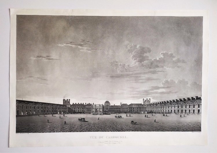 Paris Carrousel Du Louvre Château Des Tuileries Gravure Ancienne par Damane Demartrais XIXème