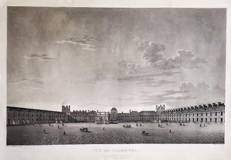 Paris Carrousel Du Louvre Château Des Tuileries Gravure Ancienne par Damane Demartrais XIXème