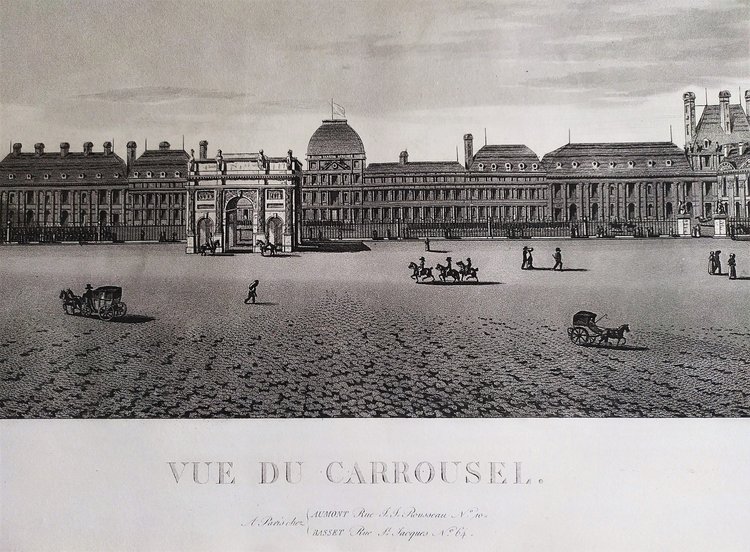 Paris Carrousel Du Louvre Château Des Tuileries Gravure Ancienne par Damane Demartrais XIXème