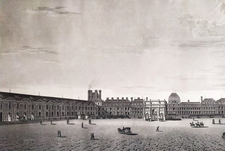 Paris Carrousel Du Louvre Château Des Tuileries Gravure Ancienne par Damane Demartrais XIXème