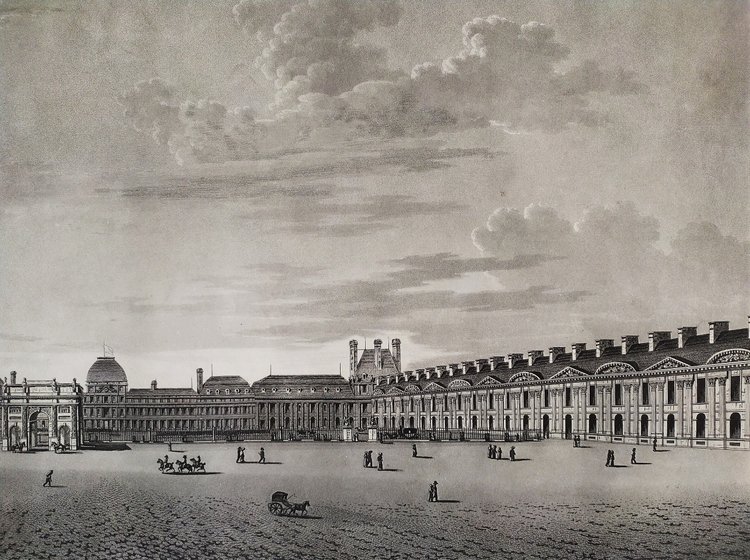Paris Carrousel Du Louvre Château Des Tuileries Gravure Ancienne par Damane Demartrais XIXème