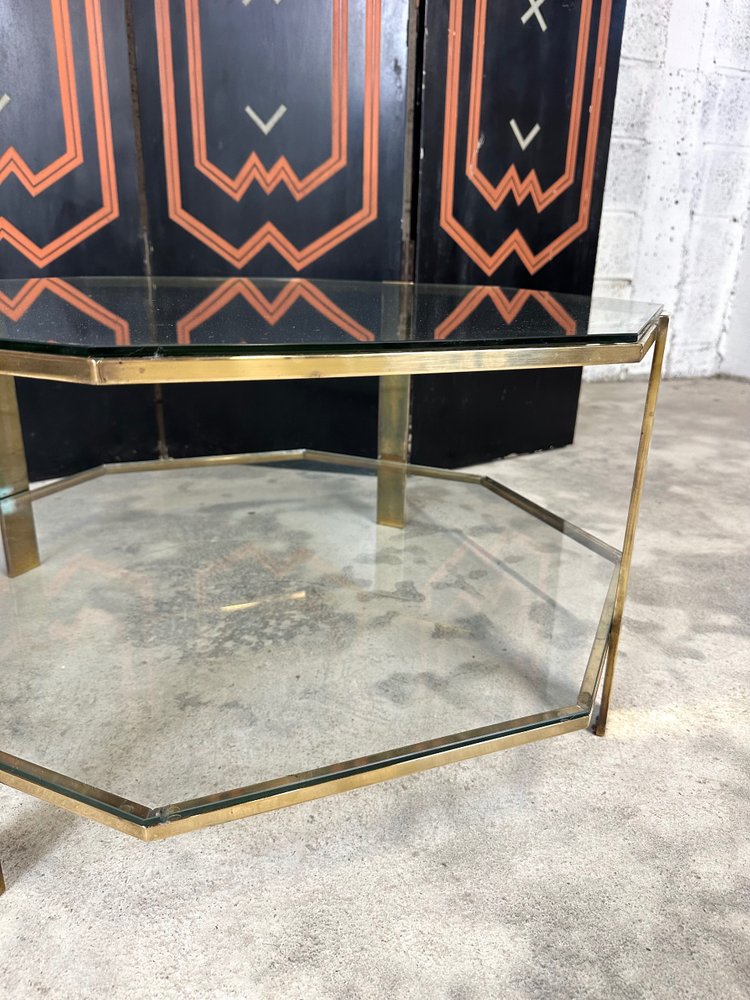 Table basse octogonale en bronze 1960s
