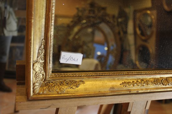Petit Miroir Ancien Restauration Feuille d'Or, Mercure 47 X 55 Cm