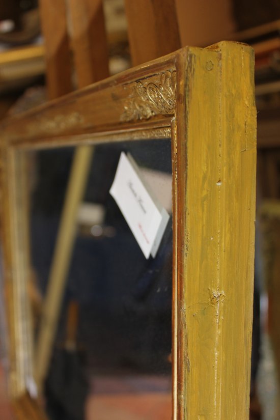 Petit Miroir Ancien Restauration Feuille d'Or, Mercure 47 X 55 Cm