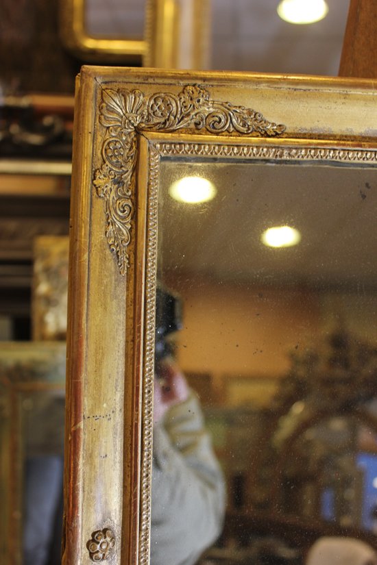 Petit Miroir Ancien Restauration Feuille d'Or, Mercure 47 X 55 Cm