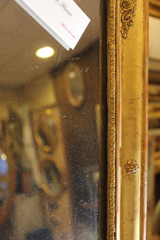 Petit Miroir Ancien Restauration Feuille d'Or, Mercure 47 X 55 Cm