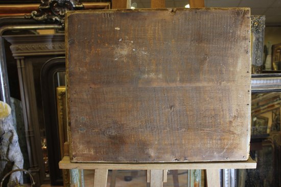 Petit Miroir Ancien Restauration Feuille d'Or, Mercure 47 X 55 Cm