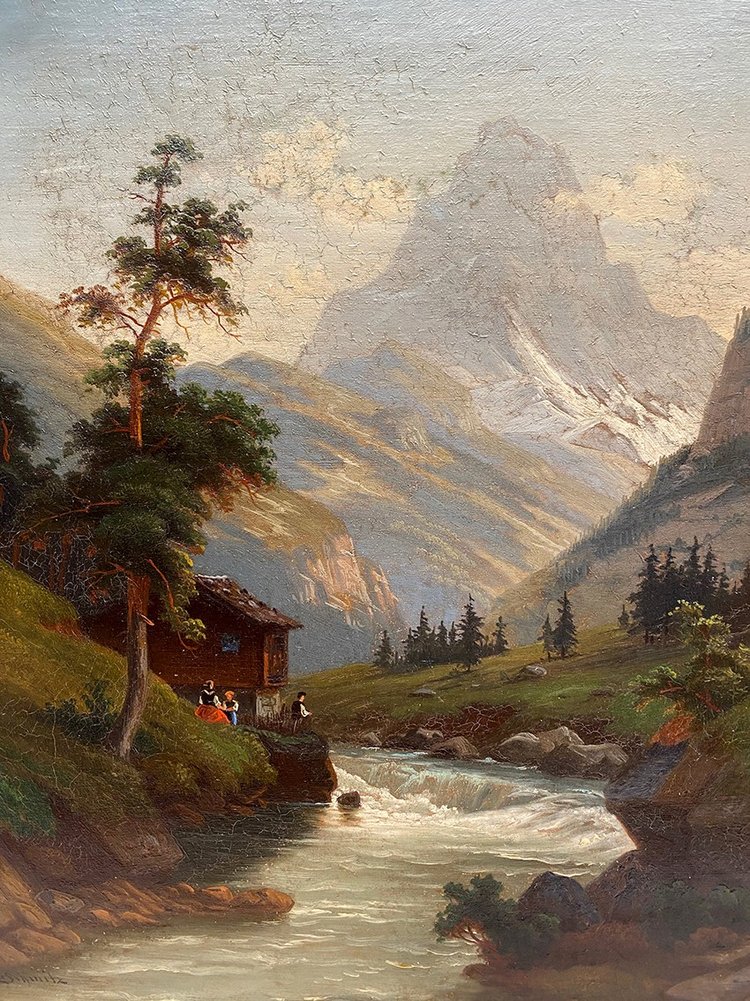 Carl Ludwig Schmitz, Pair of oils on canvas. Mountain landscapes, 19th century