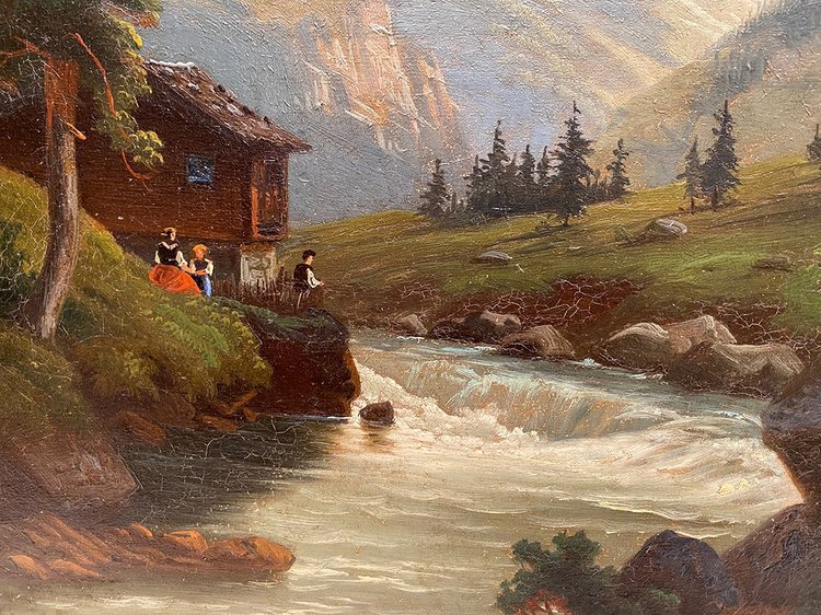 Carl Ludwig Schmitz, Pair of oils on canvas. Mountain landscapes, 19th century