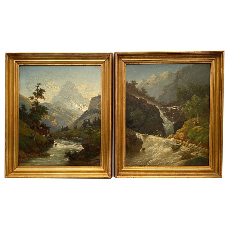 Carl Ludwig Schmitz, Pair of oils on canvas. Mountain landscapes, 19th century