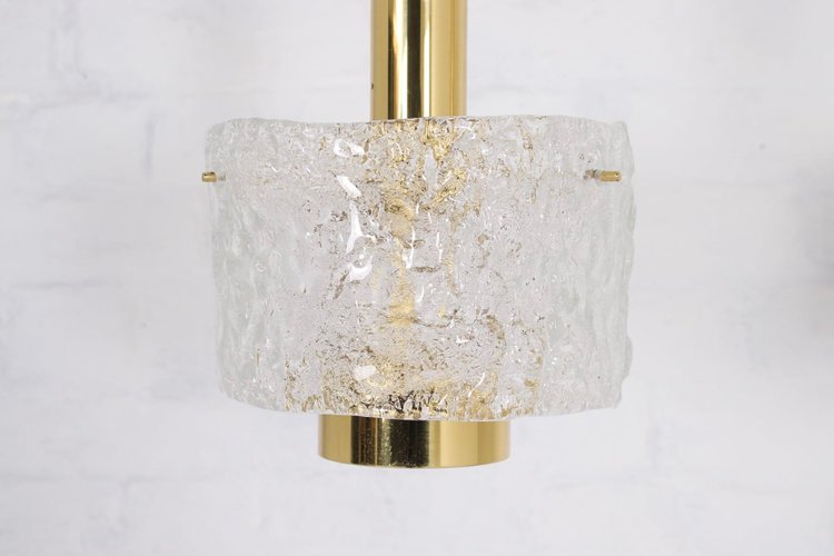 Lampade a sospensione in ottone e vetro ghiaccio di Murano