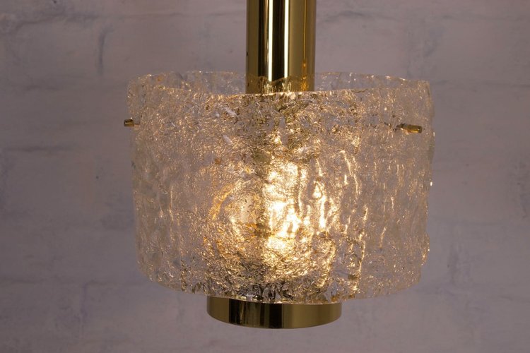 Lampade a sospensione in ottone e vetro ghiaccio di Murano
