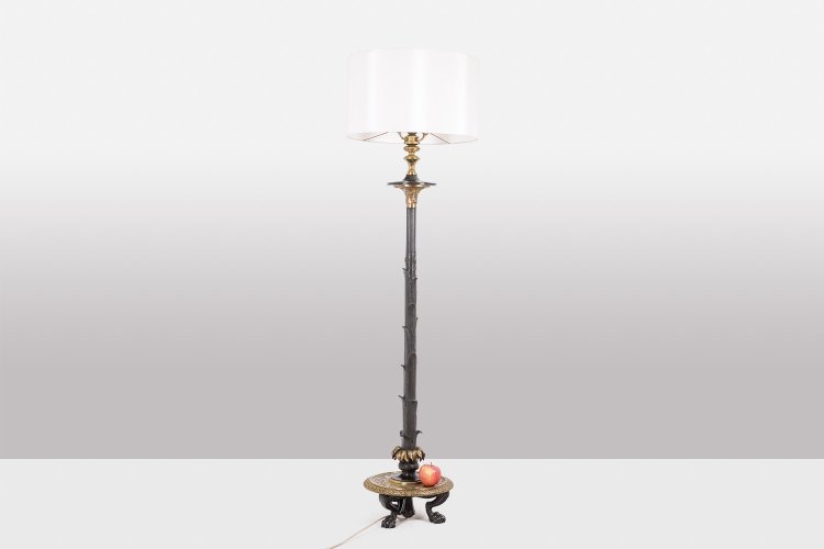 Restoration-style floor lamp in bronze with two patinas. Circa 1900. LS6115817Y