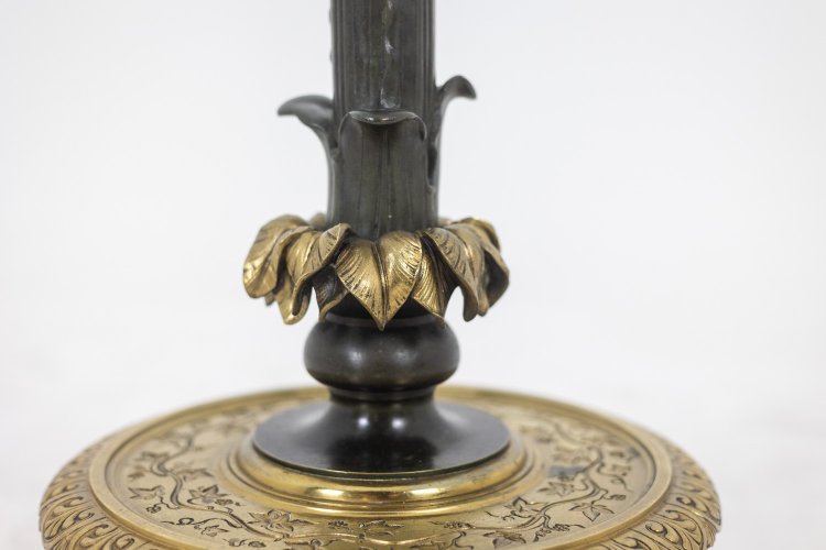 Restoration-style floor lamp in bronze with two patinas. Circa 1900. LS6115817Y