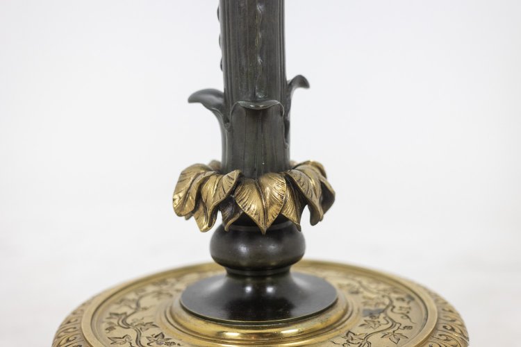 Restoration-style floor lamp in bronze with two patinas. Circa 1900. LS6115817Y