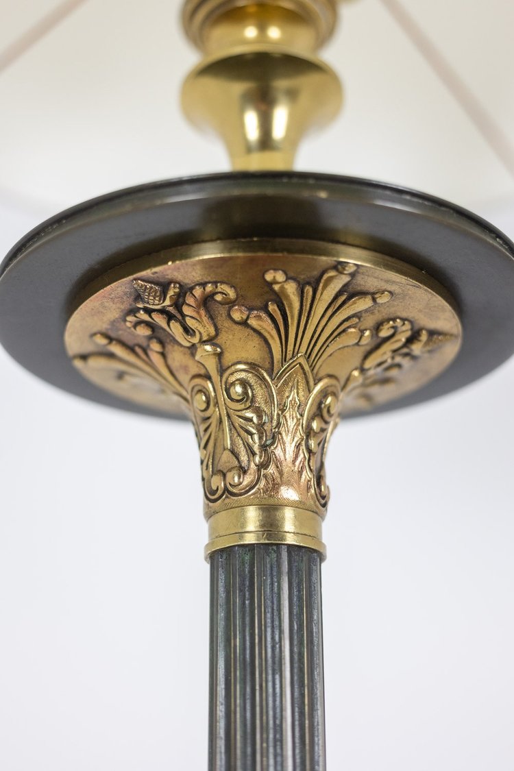 Restoration-style floor lamp in bronze with two patinas. Circa 1900. LS6115817Y