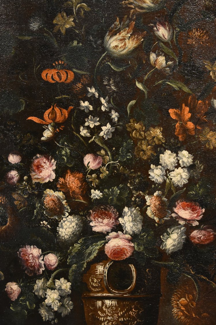 Andrea Scacciati (florence 1642-1710)  Composition Of Flowers Within Embossed Vase  (3 Of 3)