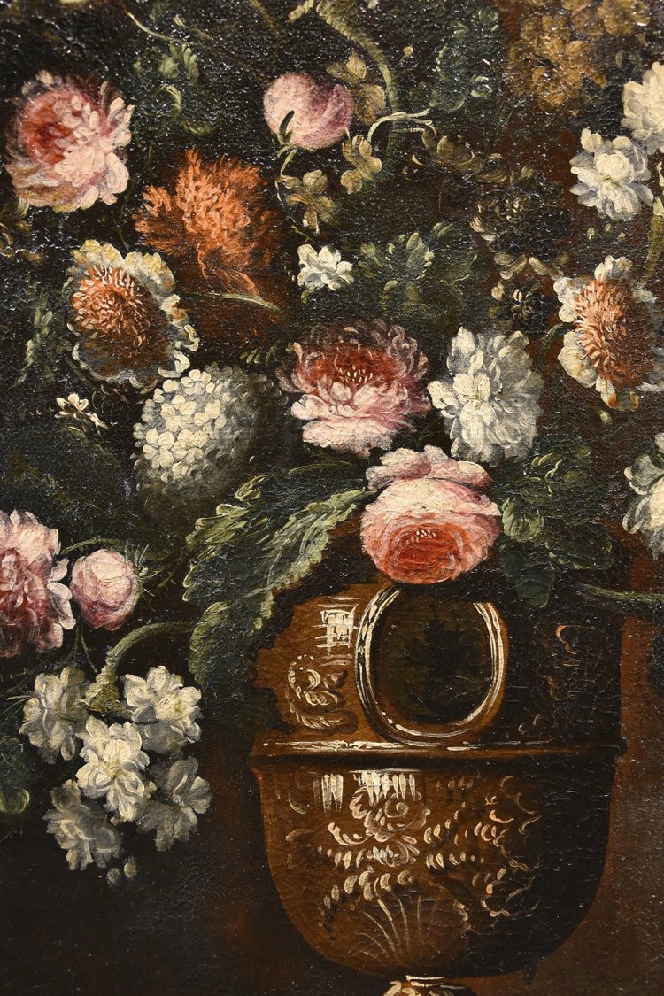 Andrea Scacciati (florence 1642-1710)  Composition Of Flowers Within Embossed Vase  (3 Of 3)