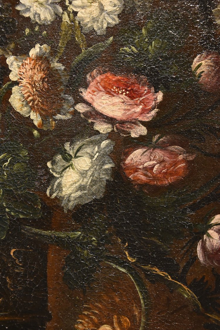 Andrea Scacciati (florence 1642-1710)  Composition Of Flowers Within Embossed Vase  (3 Of 3)