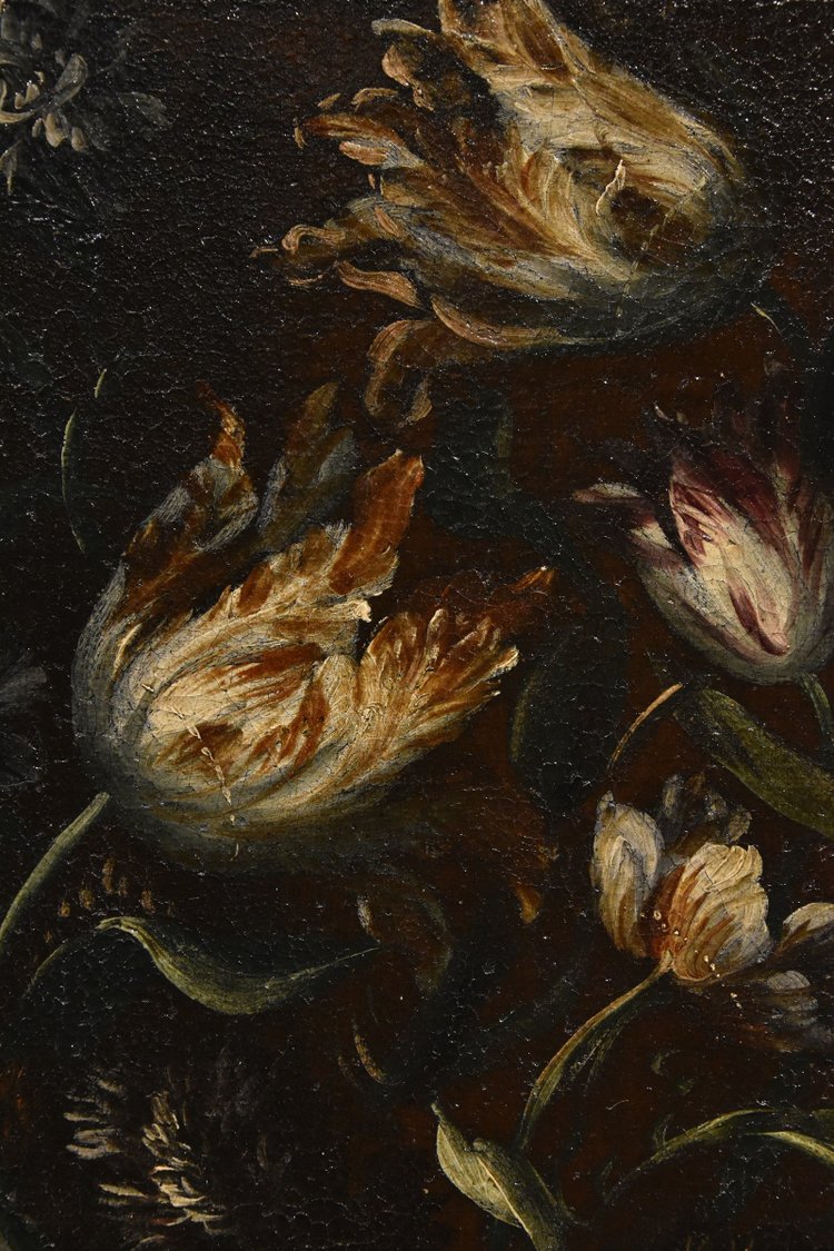 Andrea Scacciati (florence 1642-1710)  Composition Of Flowers Within Embossed Vase  (3 Of 3)