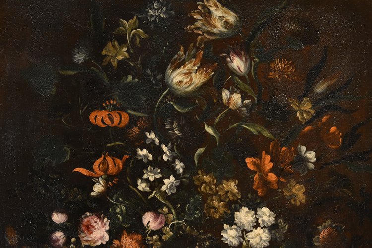 Andrea Scacciati (florence 1642-1710)  Composition Of Flowers Within Embossed Vase  (3 Of 3)