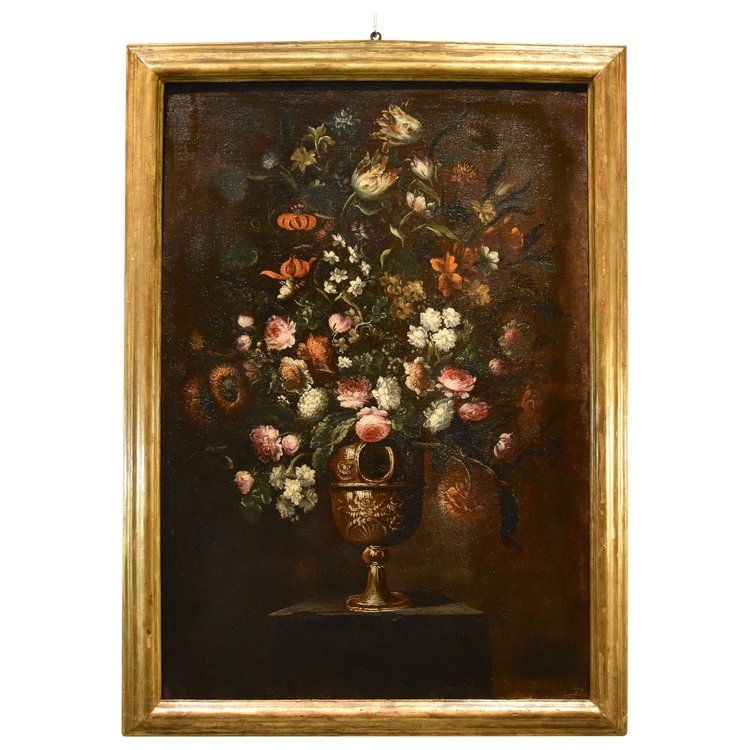 Andrea Scacciati (florence 1642-1710)  Composition Of Flowers Within Embossed Vase  (3 Of 3)