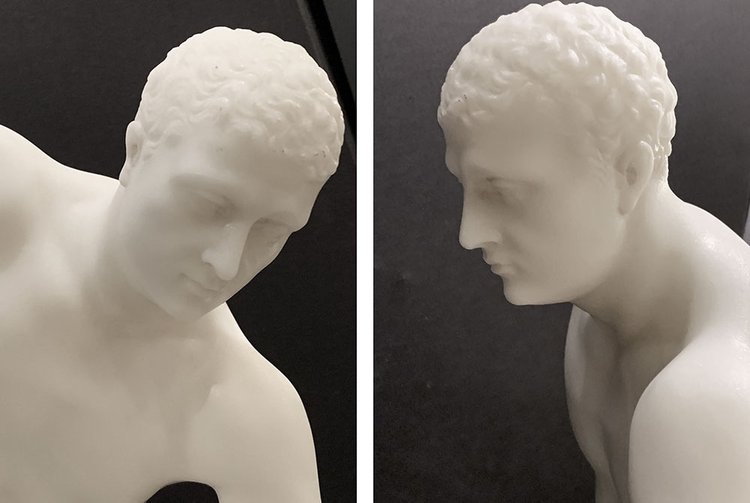Marmo di Carrara, 51 cm, firmato Joseph Frugoni 1897/1923, Il Discobolo dopo l'Antichità