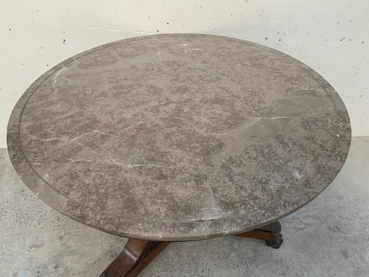 Round Empire-style pedestal table in mahogany and marble XIX century