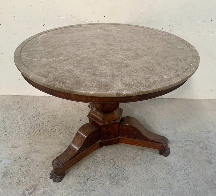 Round Empire-style pedestal table in mahogany and marble XIX century