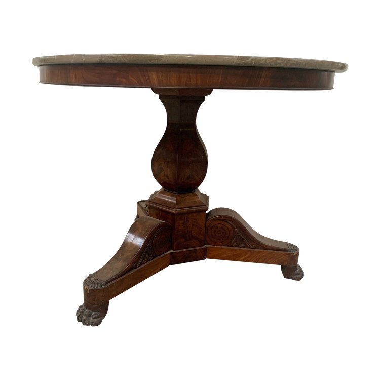 Round Empire-style pedestal table in mahogany and marble XIX century