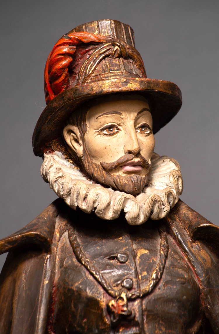 Statue Polychrome en Bois, Noble de la Cour Royale Française, XIXᵉ Siècle