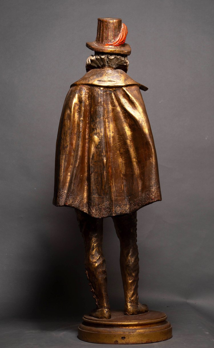 Statue Polychrome en Bois, Noble de la Cour Royale Française, XIXᵉ Siècle