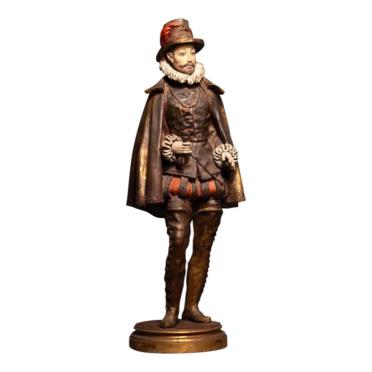 Statue Polychrome en Bois, Noble de la Cour Royale Française, XIXᵉ Siècle