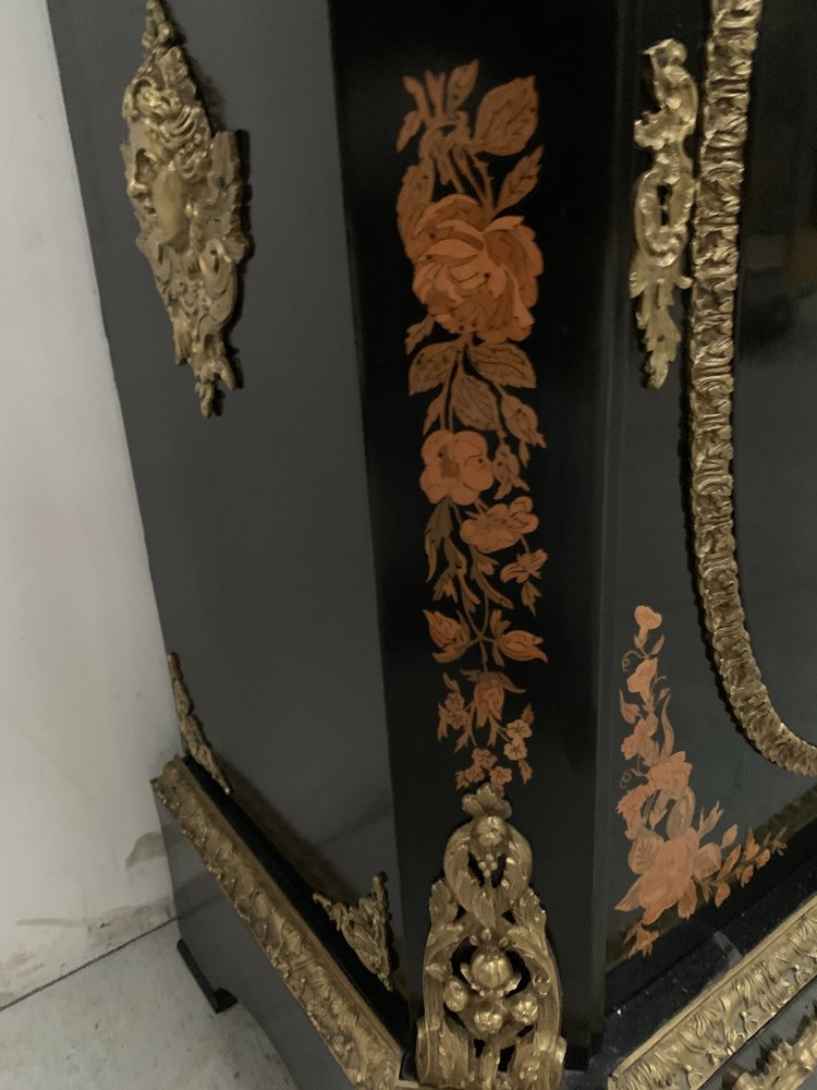 Meuble Napoléon III en bois noir et marqueterie de bois clair XIX siècle