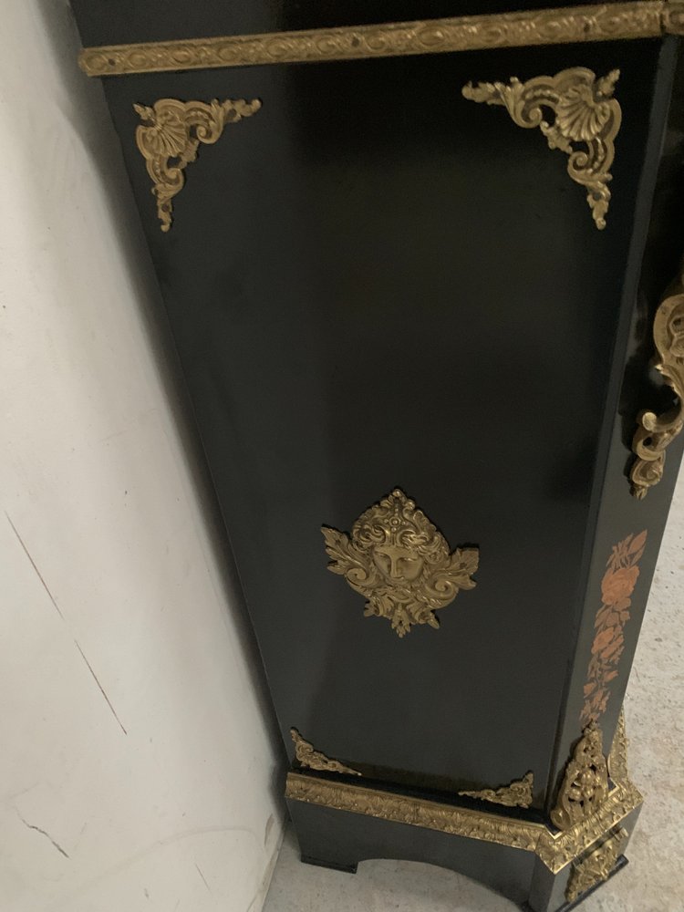 Meuble Napoléon III en bois noir et marqueterie de bois clair XIX siècle