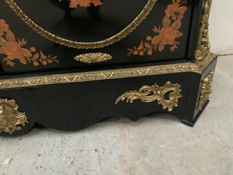 Meuble Napoléon III en bois noir et marqueterie de bois clair XIX siècle