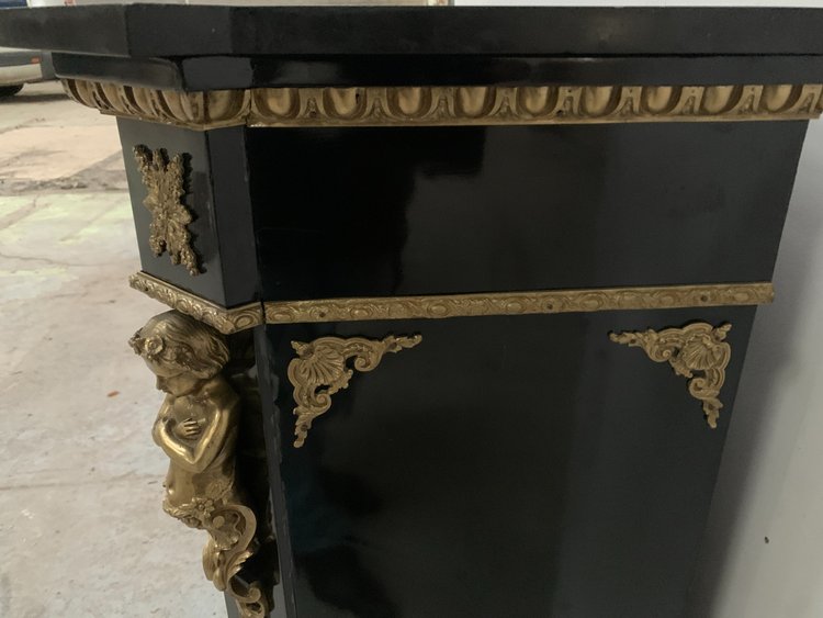 Meuble Napoléon III en bois noir et marqueterie de bois clair XIX siècle