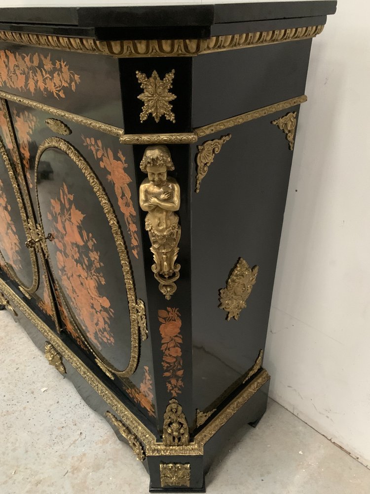 Meuble Napoléon III en bois noir et marqueterie de bois clair XIX siècle