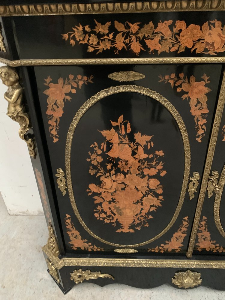 Meuble Napoléon III en bois noir et marqueterie de bois clair XIX siècle