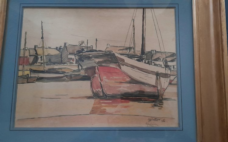 Barque rouge à  Guilvinec 1926 signé 