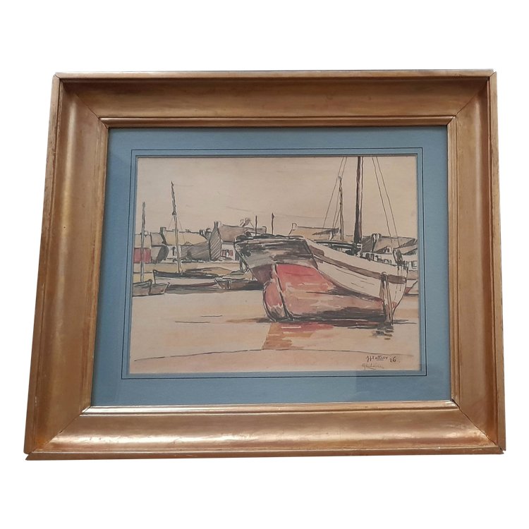Barque rouge à  Guilvinec 1926 signé 