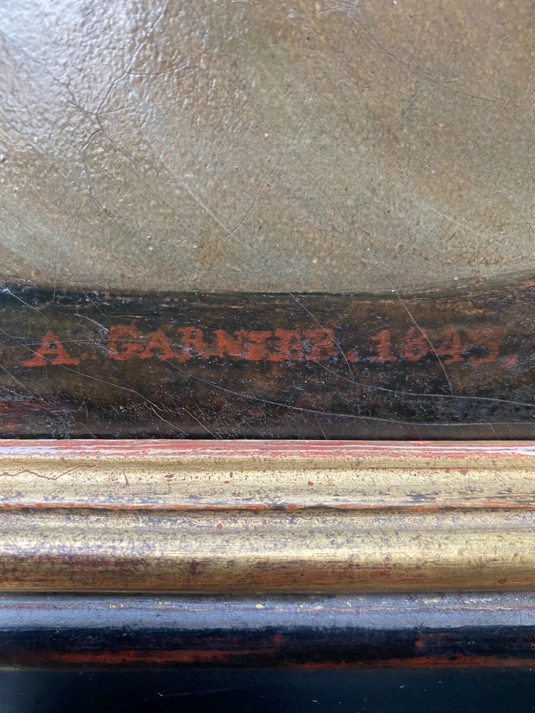 Large 19th century marine, signed and dated 1845, sailing ship, Pyroscaphe, 3 masts, storm...