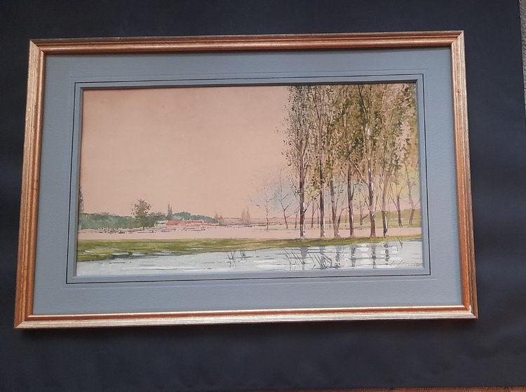 les peupliers aquarelle signée en bas à droite illisigle