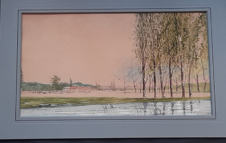 les peupliers aquarelle signée en bas à droite illisigle