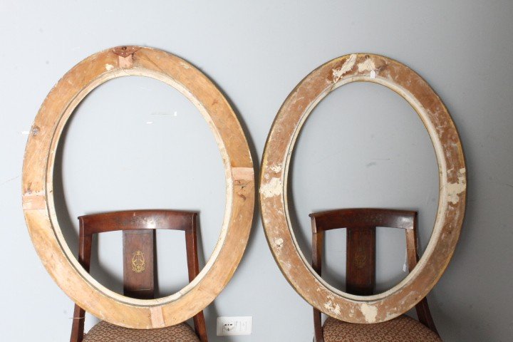  Antique pair of 1840s gilded gold leaf oval beak frames . Measure 98 x 80